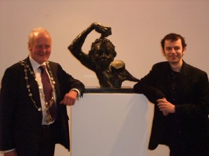 The mayor with sculptor Aidan Harte at the exhibition opening