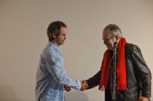 Daragh with artist Robert Ballagh at the book launch in Dublin (photo John Shiels)