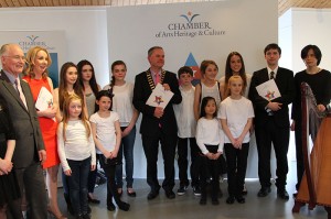 Neil Keenan dlr Chamber President  (centre), Audrey McKenna (second from left) and musicians at the Launch