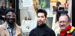 Timmy from dublintown.ie, Artist Ray Tsang and Liam Madden from Irish Art News at the exhibition opening (Photo Frank O'Dea)