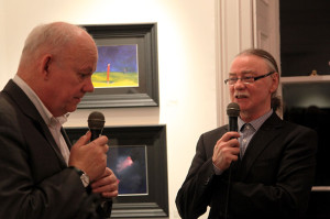 Brian Maguire and Eddie Cahill in conversation at the exhibition opening