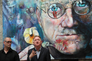 Artist Tom Byrne and City Arts Officer, Ray Yeates opening the exhibition (photo Liam Madden)