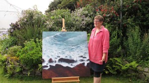 Artist Jo Ashby with her work