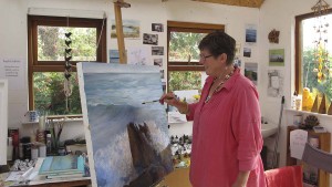 Artist Jo Ashby in her studio