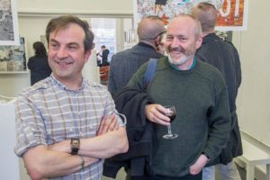Olivier Cornet (left) with artist Eoin Mac Lochlainn at the exhibition opening.