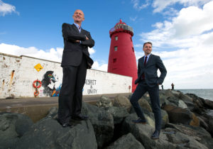 Eamonn O Reilly, Dublin Port Company & Andrew Hetherington, Business to Arts at Poolbeg Lighthouse launching Port Perspectives. (Photo Shane O’Neill)