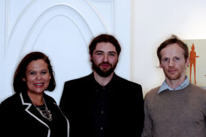 Mary Lou McDonald TD, Ronan O'Reilly and Lorcan MacMathúna at the exhibition opening