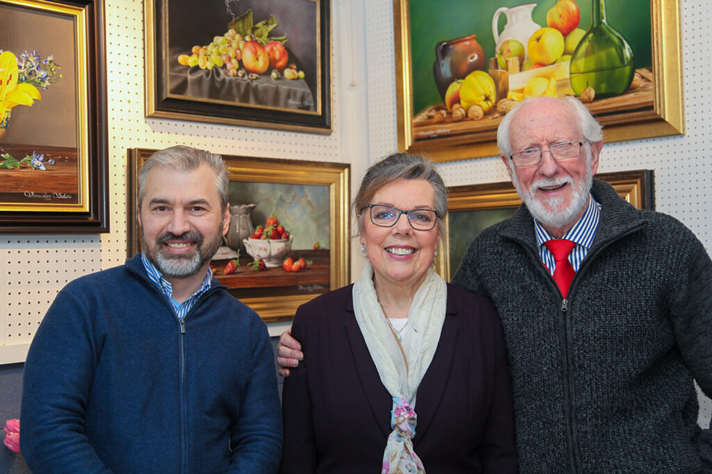 Veaceslav Salaru with Carrie Clinch and John Clinch of Gallery Eleven in Stillorgan  (photo Liam Madden)